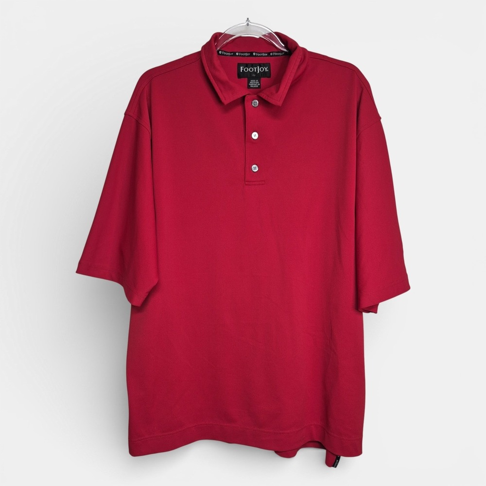 FootJoy Mens Red Maker's Mark Golf Polo Shirt Short Sleeve Size Large FJ Logo